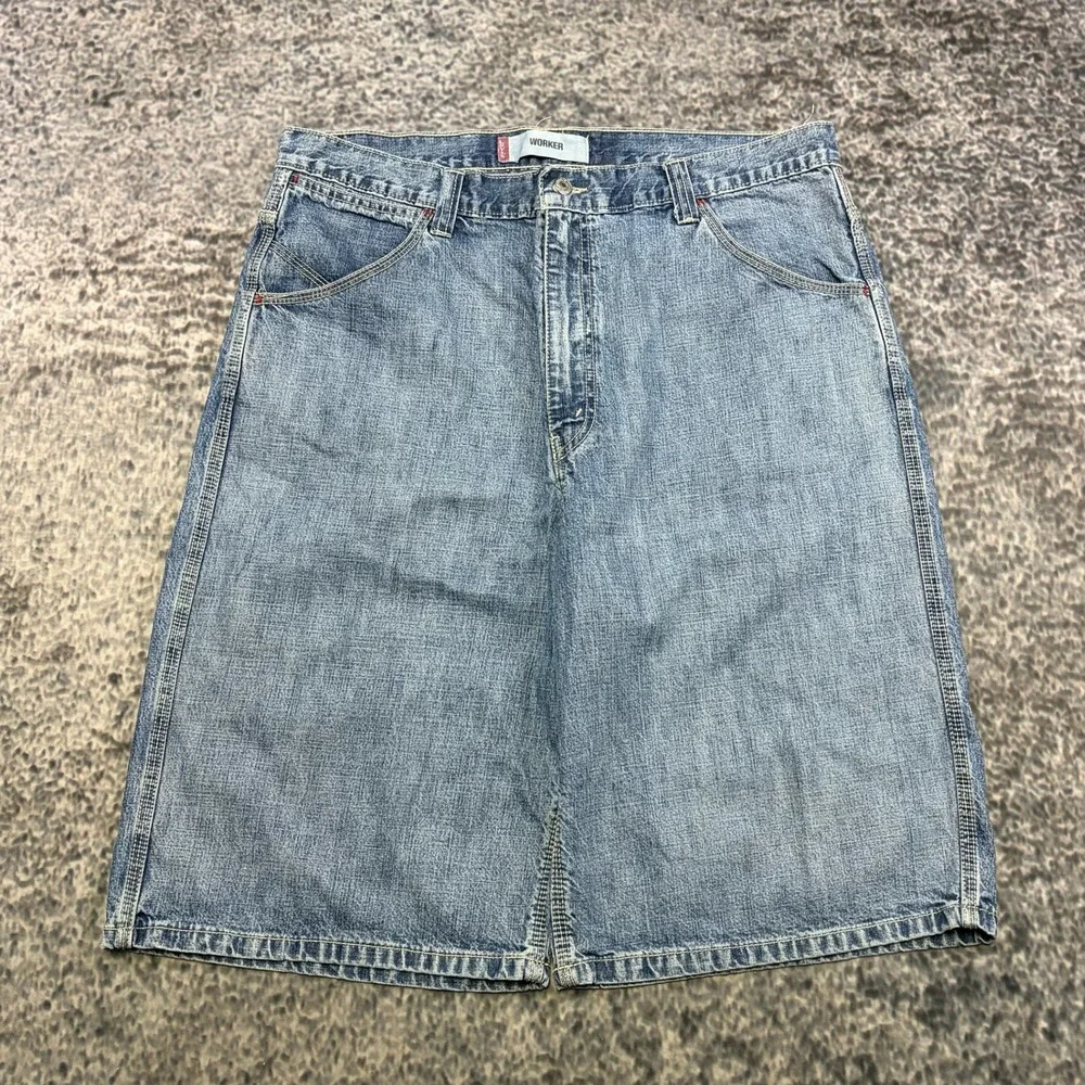 Levi's Worker Shorts Denim Mens 38 Blue Long Baggy Workwear Skater Jorts VTG Y2K